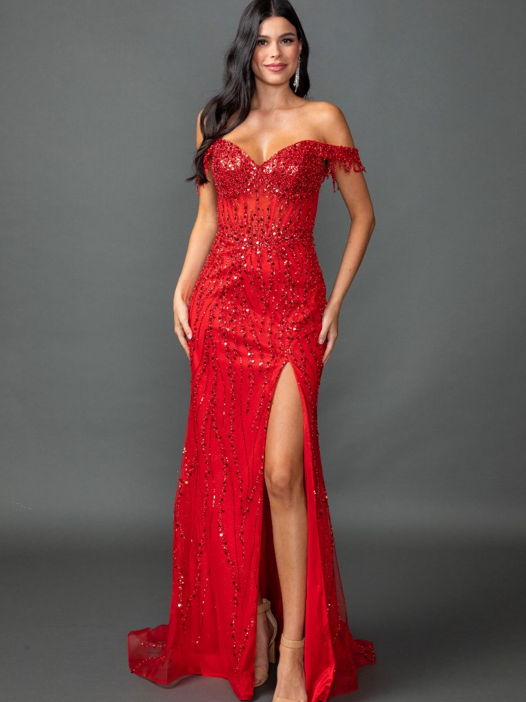 New Red Evening Gown Floor Length Formal Elegant Stunning 4385
